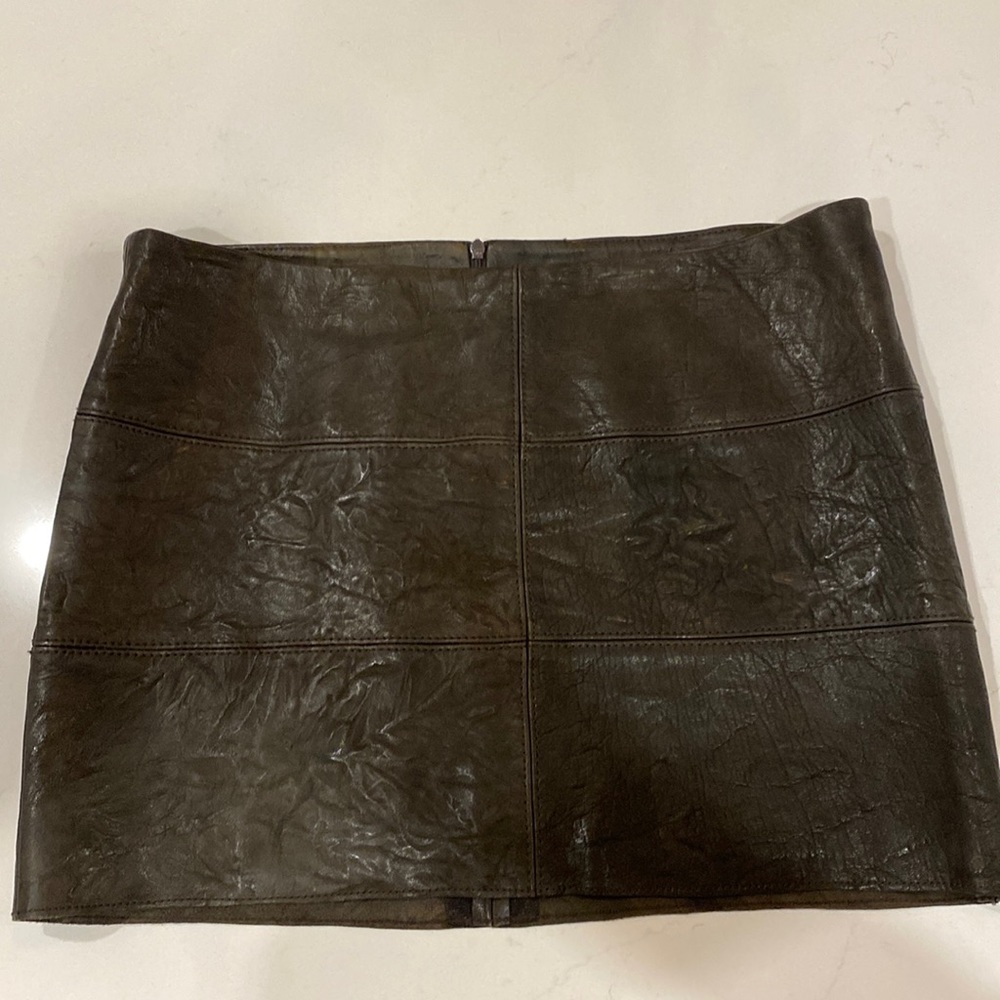 Brown mini leather skirt